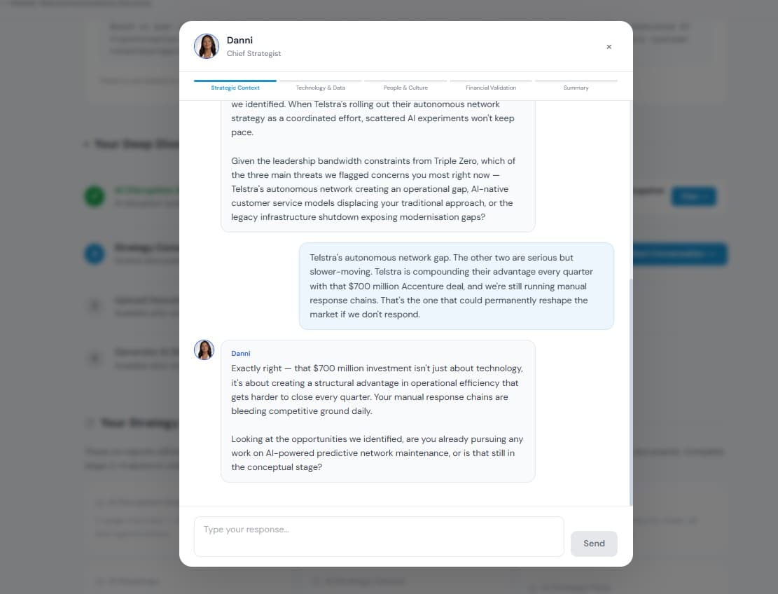 myAIstrategy — Strategy conversation with advisor panel